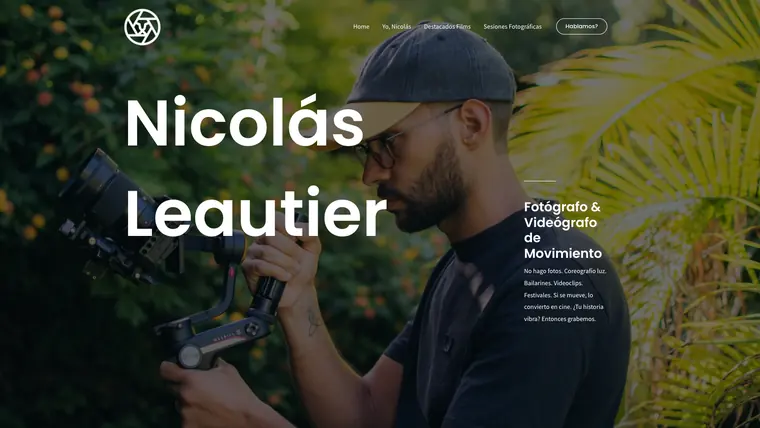 Nicolas Leautier portfolio homepage showing the photographer at work